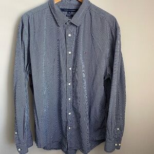 Tommy Hilfiger Men's Bluish-grey Graph Check Long‎ Sleeve Button Up Shirt XXL